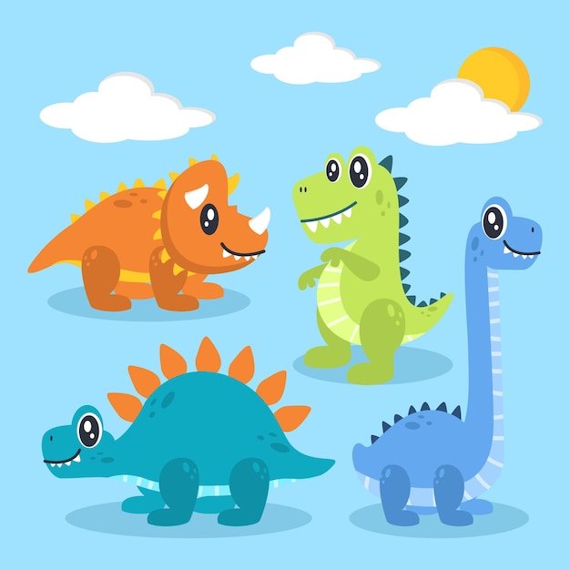 Set of cute dinosaur design illustration