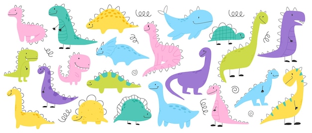 Vector set of cute dinosaurs in scandinavian style collection of baby dino isolated on white background