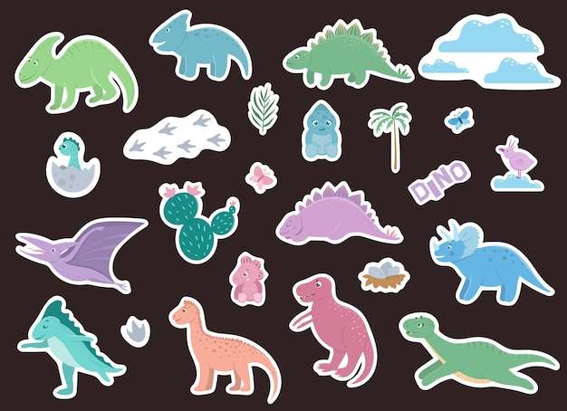 Vector set of cute dinosaurs stickers.