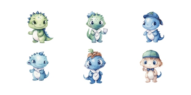 set cute dinosaurs on white background generated ai