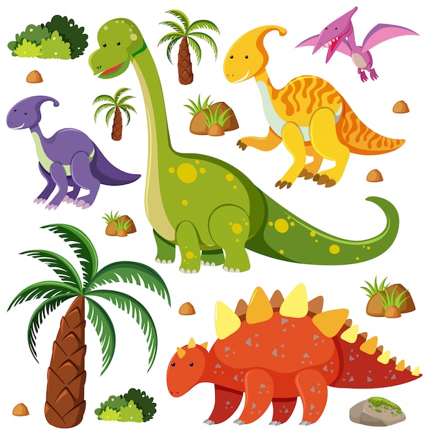 Vector set of cute dinosaurs  on white background