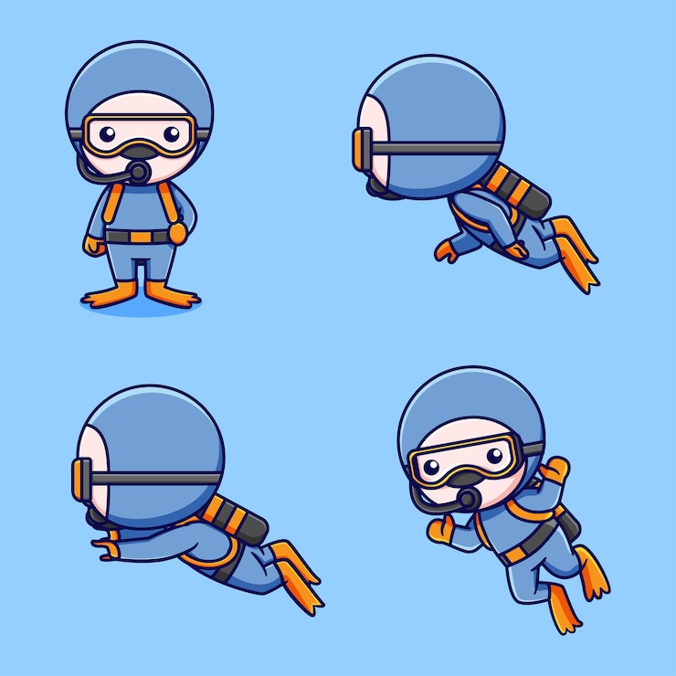 Vector 귀여운 다이버 디자인 세트
