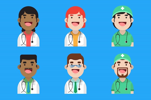 Vector set of cute doctors and nurses avatar collection premium design