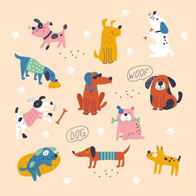 Set of cute dog vector illustrations