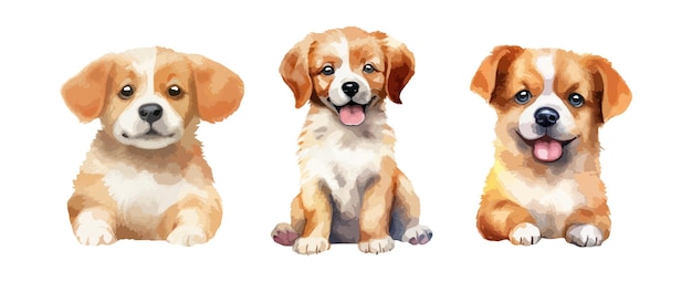 Vector set of cute dog watercolor isolated on white background puppy hand drawing vector illustration