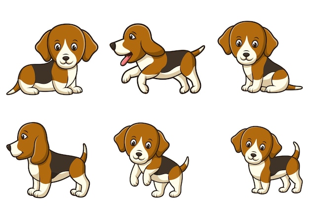 Set of cute dog with different expressions vector illustration