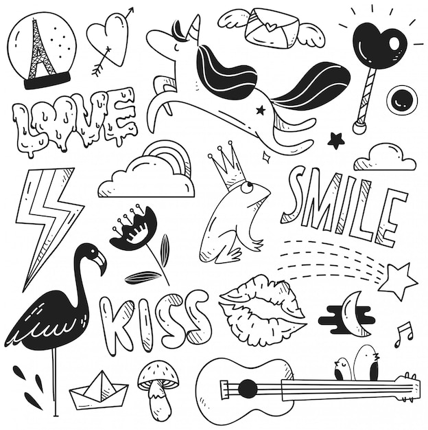 Vector set of cute doodle for print and pattern