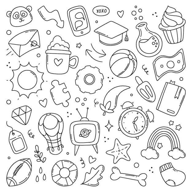 Vector set of cute doodle sketch drawing elements for kids