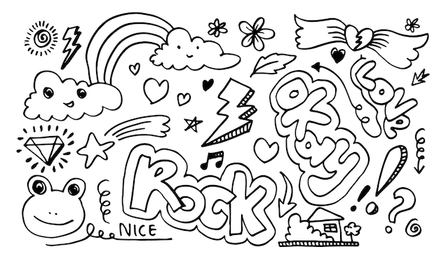 白 background.kids doodle.vector イラストのかわいい落書きのセットです。