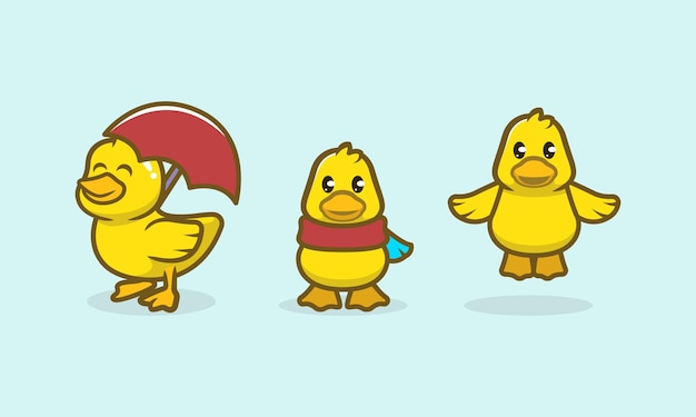 Set of cute duckling mascot design