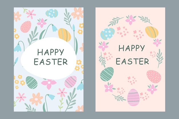 Set of cute Easter cards Happy easter Easter eggs