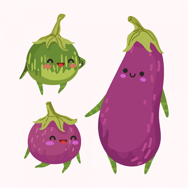 Set of cute eggplant   illustration