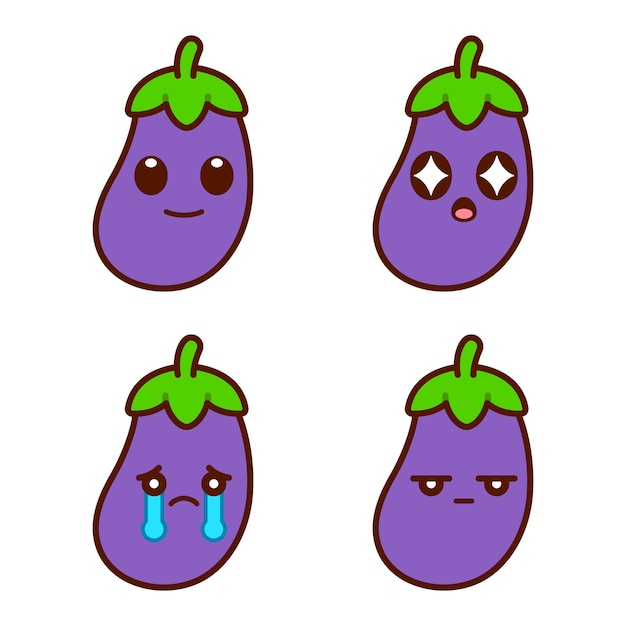 Set of Cute Eggplant Stickers