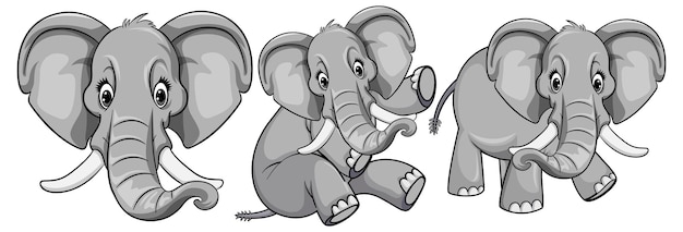 Set di simpatico cartone animato elefante