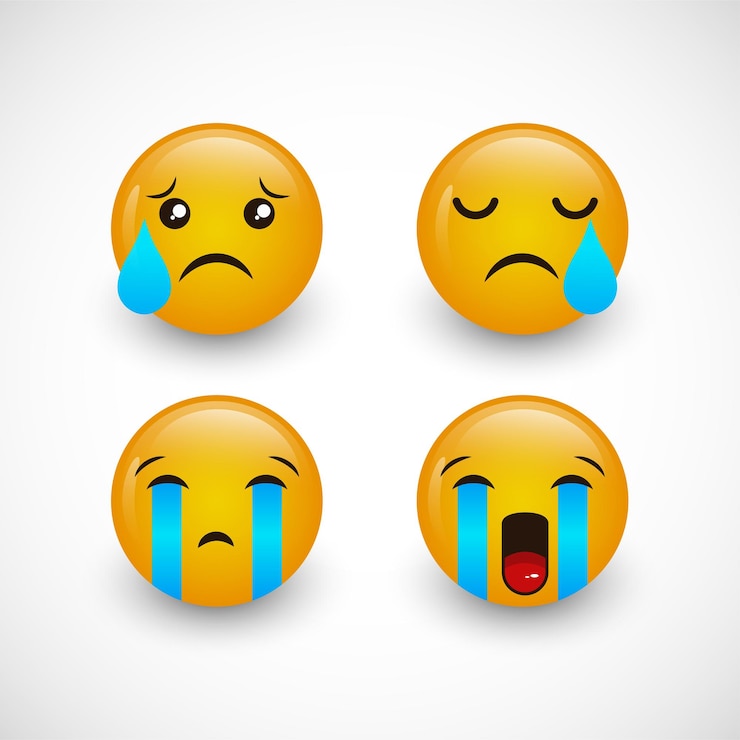 Vector set of cute emoticon sad face isolated on white background premium vector