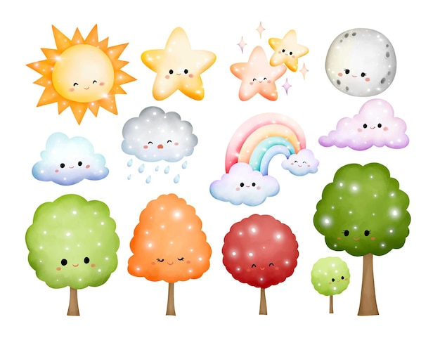 Vector set of cute environment clipart