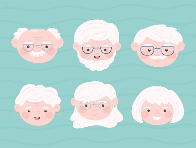 Set of cute faces old people