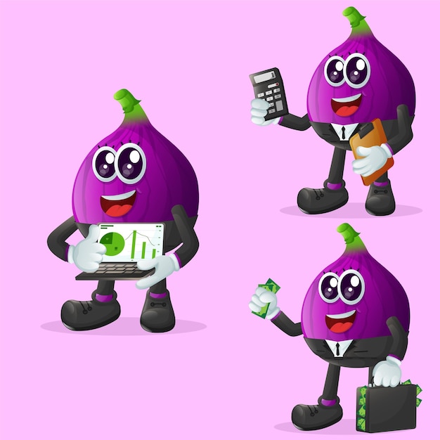 Set of cute fig characters in finance Perfect for kids merchandise and sticker banner promotion or blog