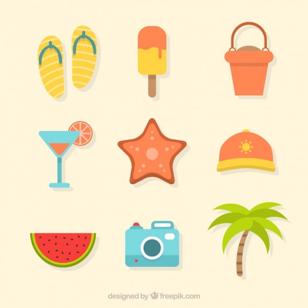 Set of cute flat trip and summer elements