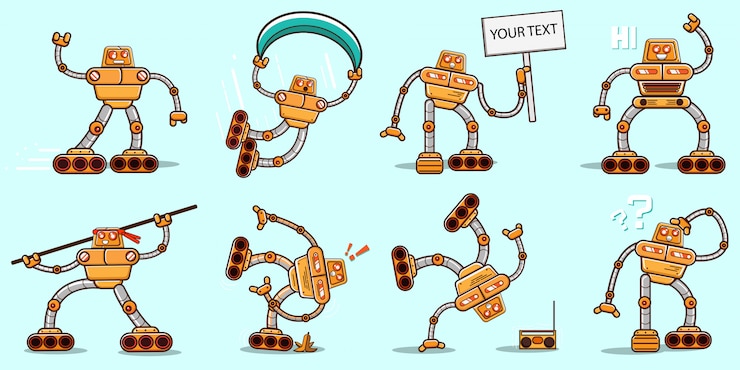 Vector set of cute flat yellow robots