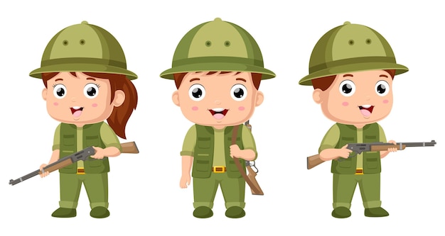 Vector set of cute forester kid cartoon