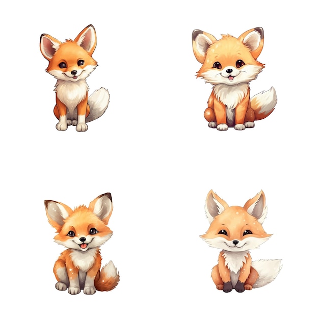 set of cute fox watercolor illustrations safari jungle animals vector