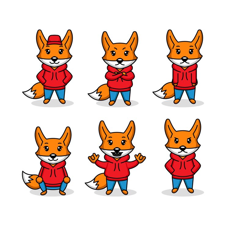 Vector set of cute fox with hoodie mascot logo design