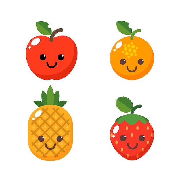 Set of cute fruit characters. 