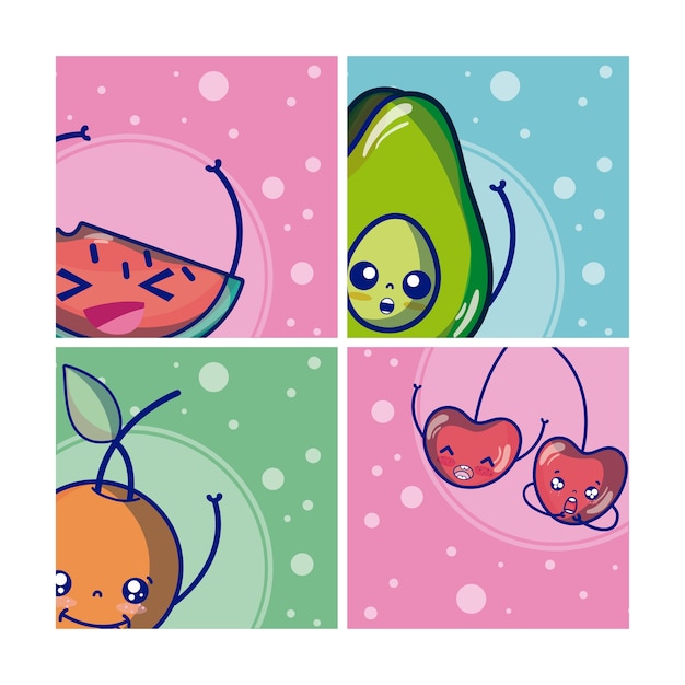 Set of cute fruits