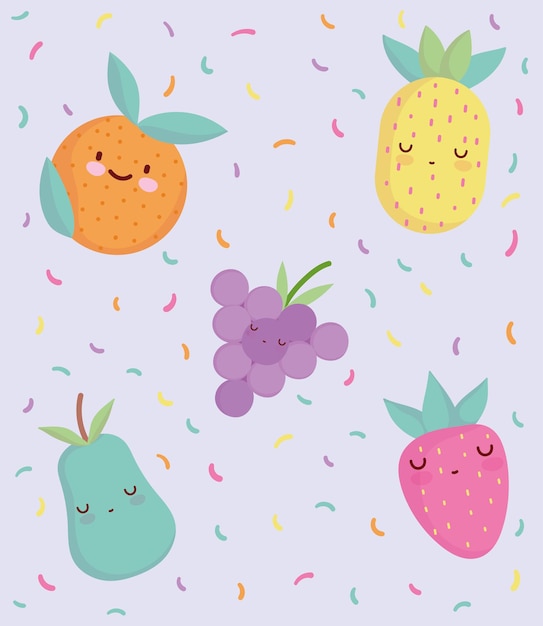 Set of cute fruits