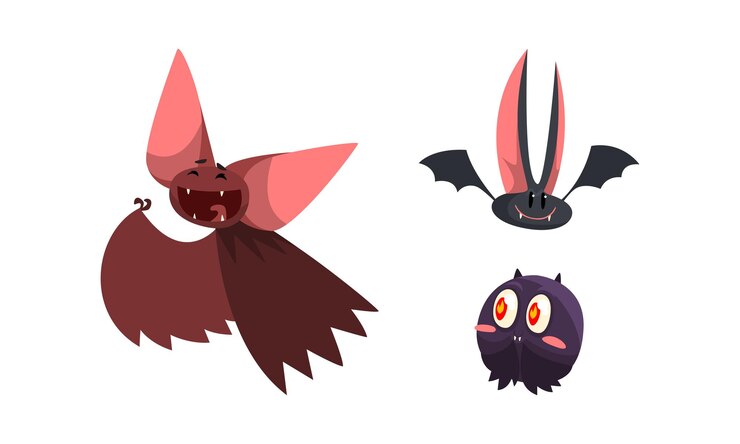Vector set of cute funny bats animal cartoon characters vector illustration