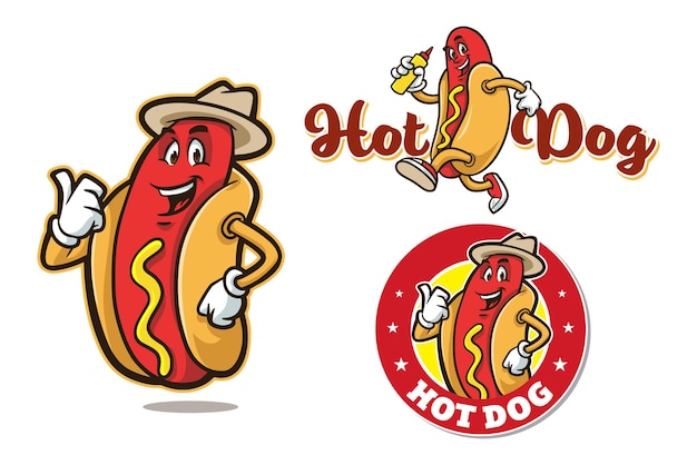 Vettore set di simpatico e divertente logo del fumetto hotdog