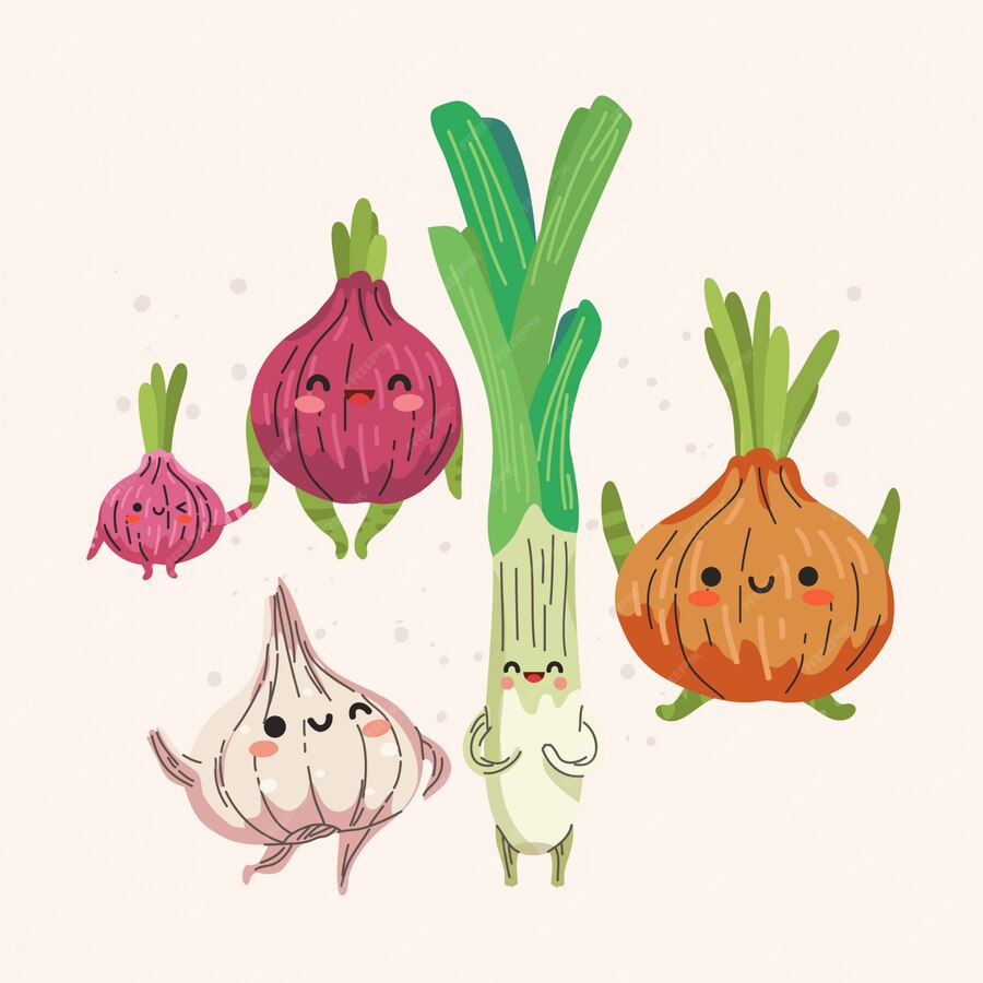 Premium Vector Set of cute garlic and onion illustration