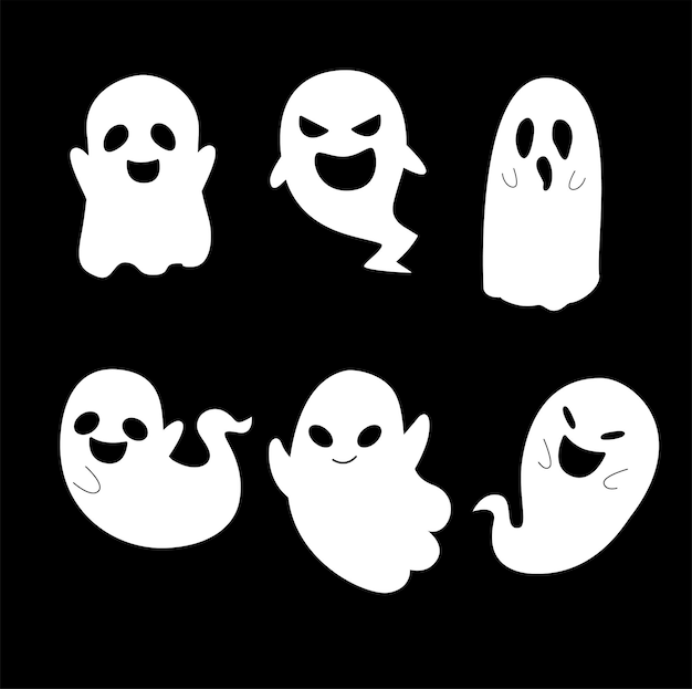 ハロウィーンのベクトル図のかわいいゴースト キャラクター デザインのセット