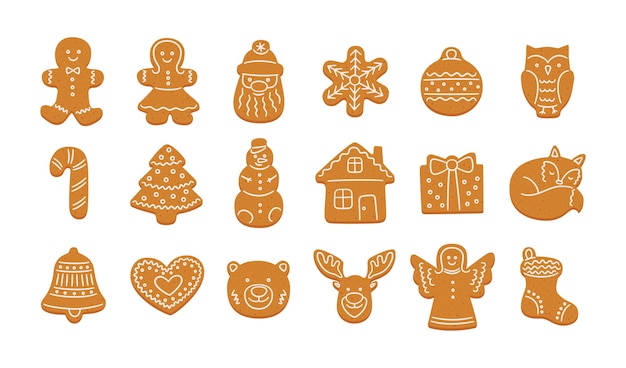 Vector set of cute gingerbread cookies for christmas