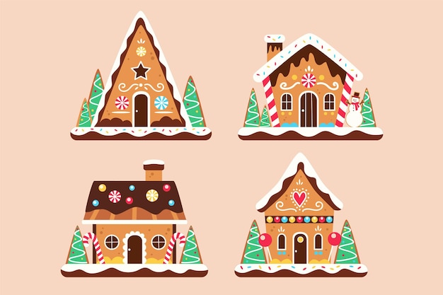 Set of cute gingerbread house