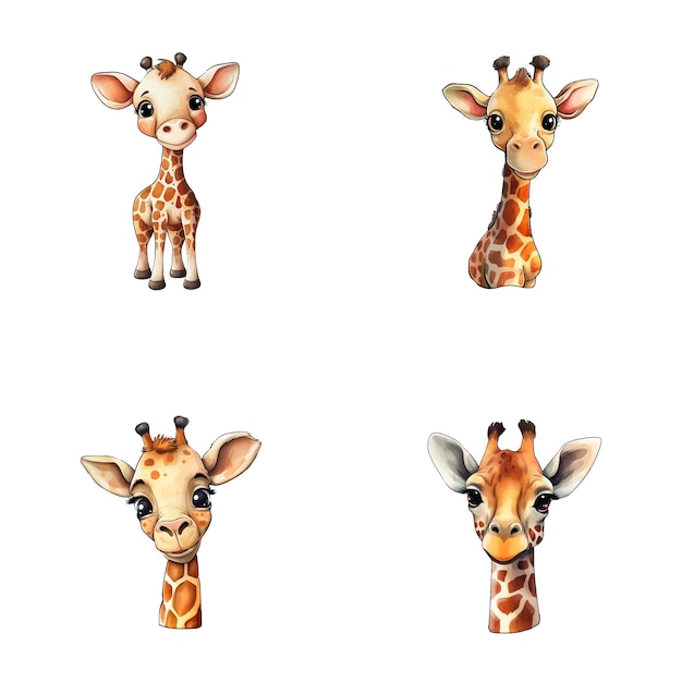 set of cute giraffe watercolor illustrations safari jungle animals vector