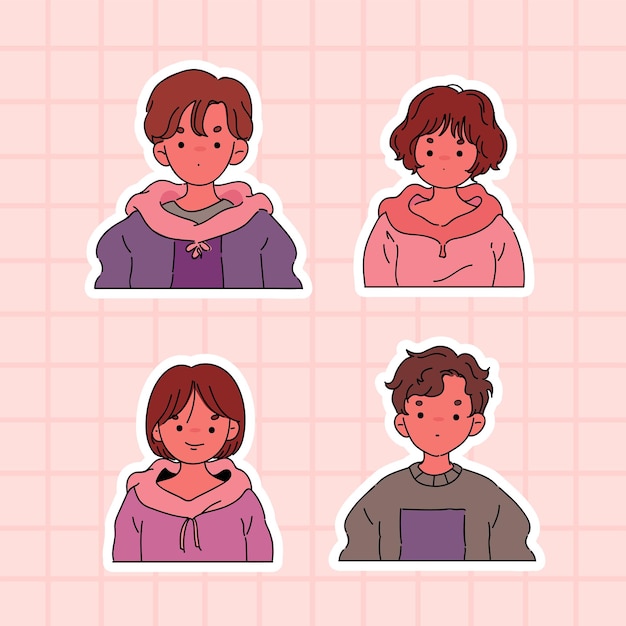 Vector set of cute girl with boy