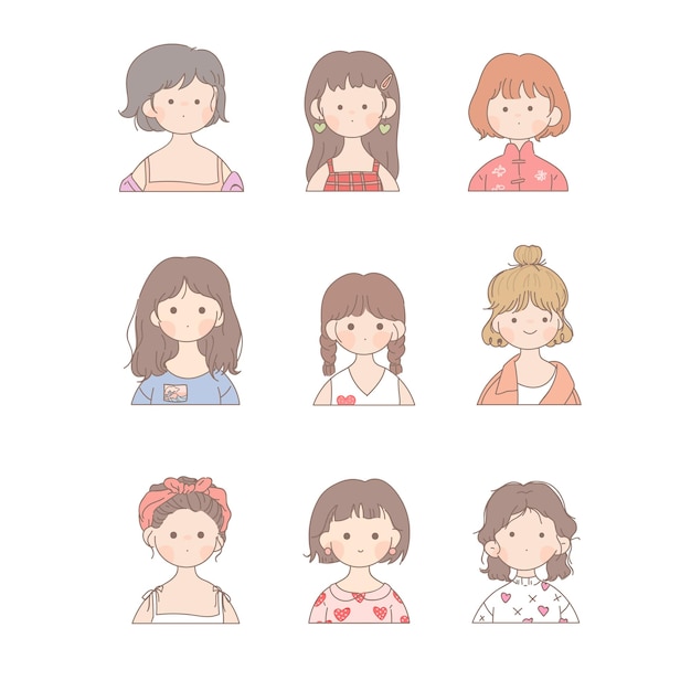 Vector set of cute girl with sticker