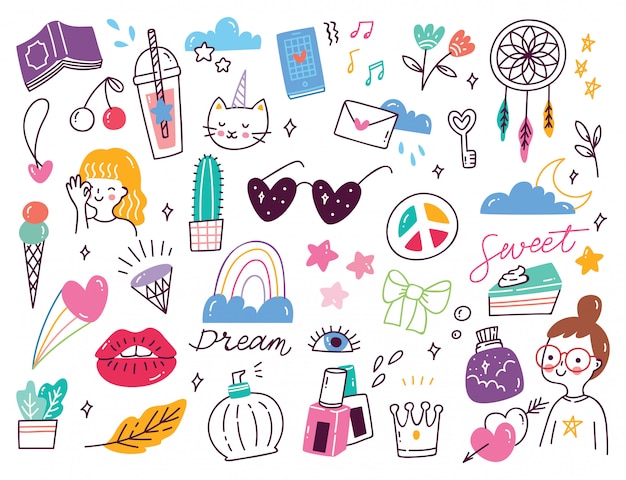 Set of   cute girly doodles