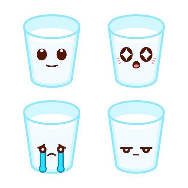 Vector set of cute glass of milk stickers