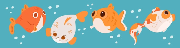 Vector a set of cute goldfish characters different koi carp in cartoon style