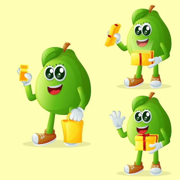 Set of cute guava characters receiving gifts Perfect for kids merchandise and sticker banner promotion or blog