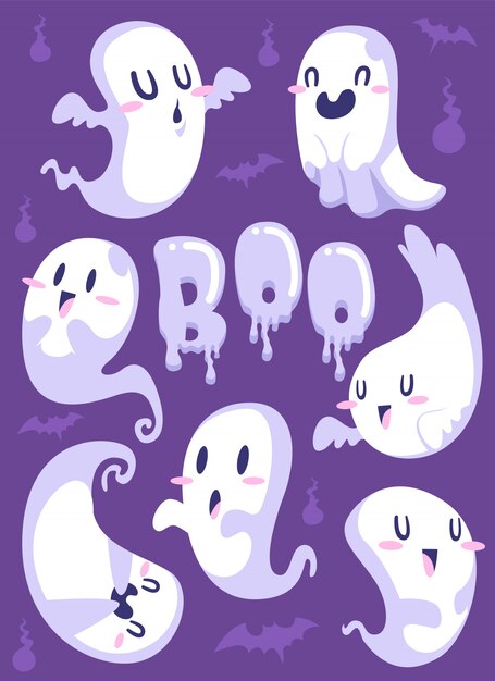 Vector set of cute halloween ghost