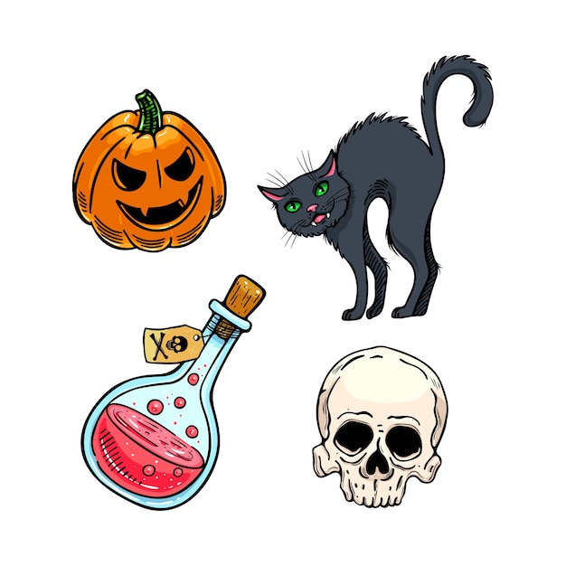 Set of cute halloween icons.