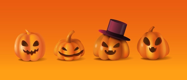 Set di simpatiche zucche di halloween