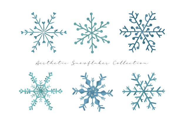 a set of cute hand drawn blue winter snow flakes