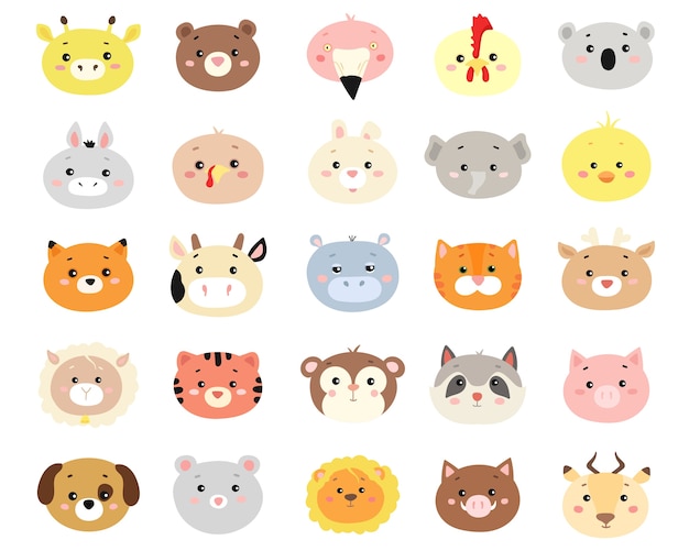 Vector set of cute hand drawn cartoon animals.