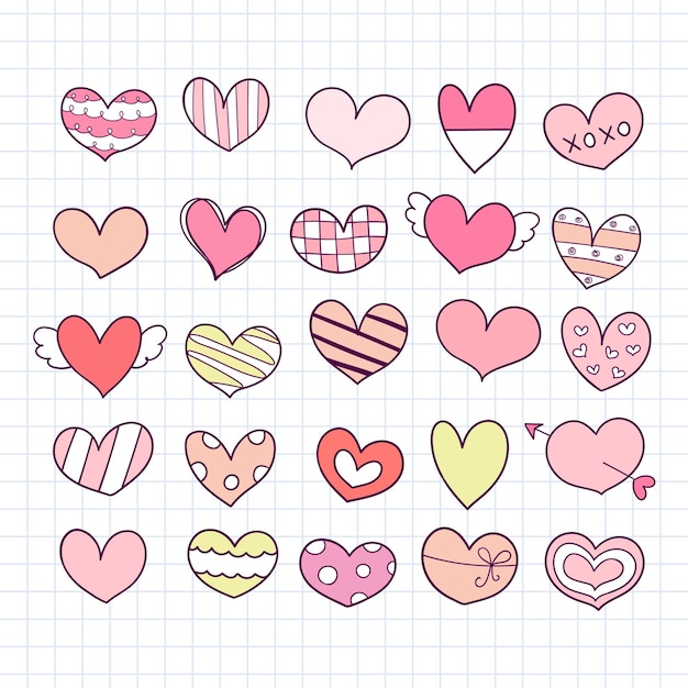 Set of cute hand drawn doodle hearts Vector illustration