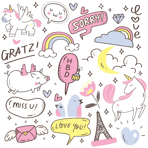 Set of cute hand drawn doodles